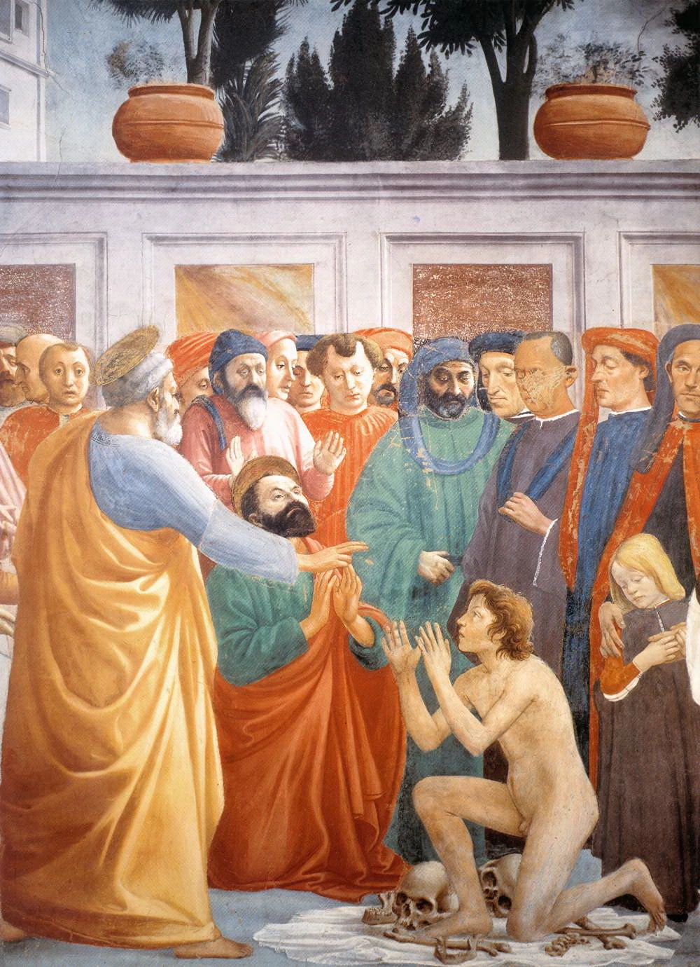 Cappella Brancacci Resurrezione del figlio di Teofilo e San Pietro in cattedra - dettaglio, Santa Maria del Carmine, Firenze